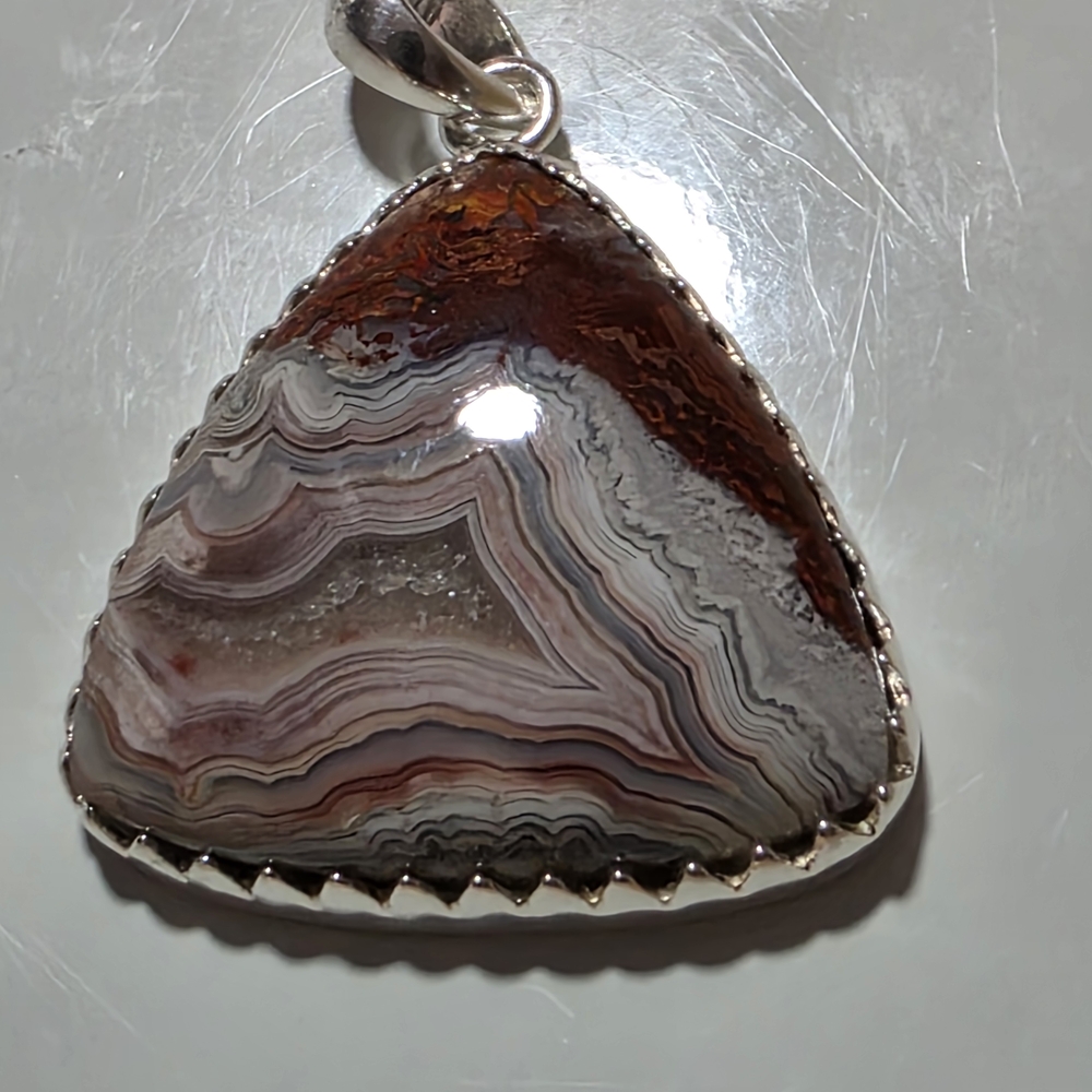 Triangular Crazy Lace Agate Pendant Necklace. - image 1